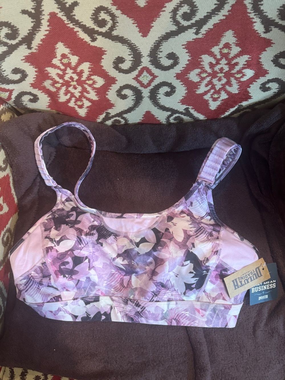 Duluth Trading Co Pink & Purple Floral Sports Bra